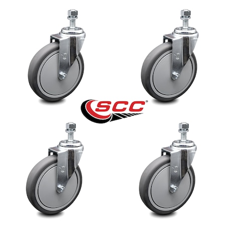 Service Caster 6 Inch Thermoplastic Rubber Wheel Swivel 3/8 Inch Threaded Stem Caster Set SCC SCC-TS20S614-TPRB-381615-4